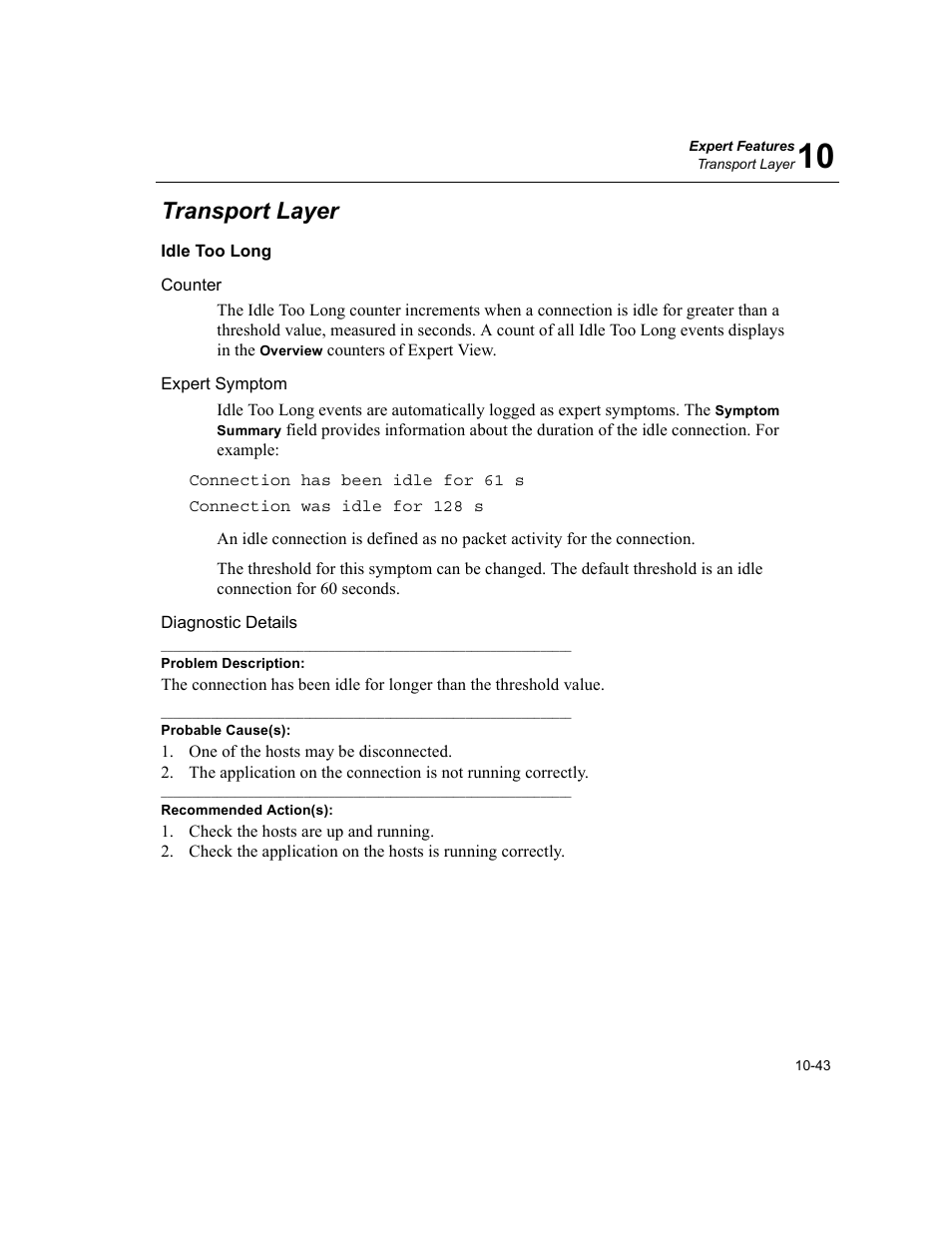 Transport layer, Idle too long, Transport layer -43 | Idle too long -43 | Finisar Surveyor User Manual | Page 247 / 454