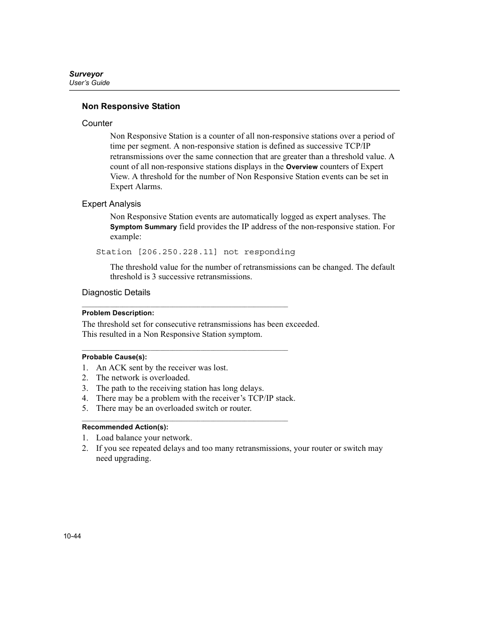 Non responsive station, Non responsive station -44 | Finisar Surveyor User Manual | Page 248 / 454