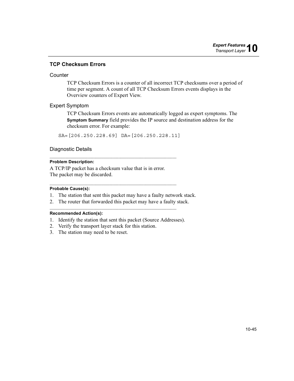 Tcp checksum errors, Tcp checksum errors -45 | Finisar Surveyor User Manual | Page 249 / 454
