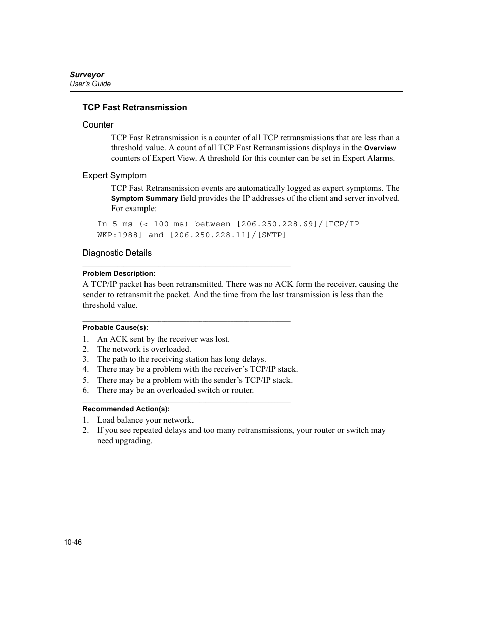 Tcp fast retransmission, Tcp fast retransmission -46 | Finisar Surveyor User Manual | Page 250 / 454