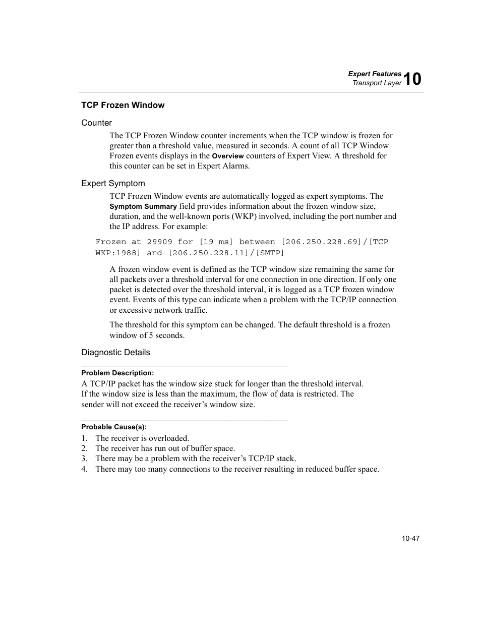 Tcp frozen window, Tcp frozen window -47 | Finisar Surveyor User Manual | Page 251 / 454