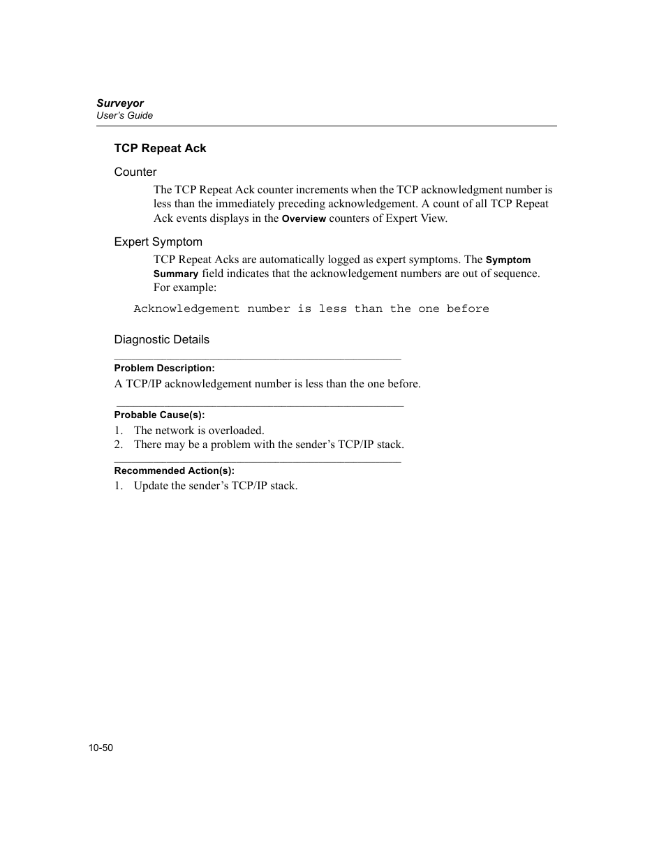 Tcp repeat ack, Tcp repeat ack -50 | Finisar Surveyor User Manual | Page 254 / 454