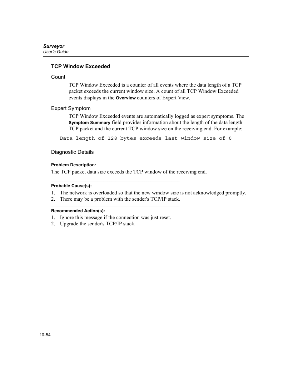 Tcp window exceeded, Tcp window exceeded -54 | Finisar Surveyor User Manual | Page 258 / 454