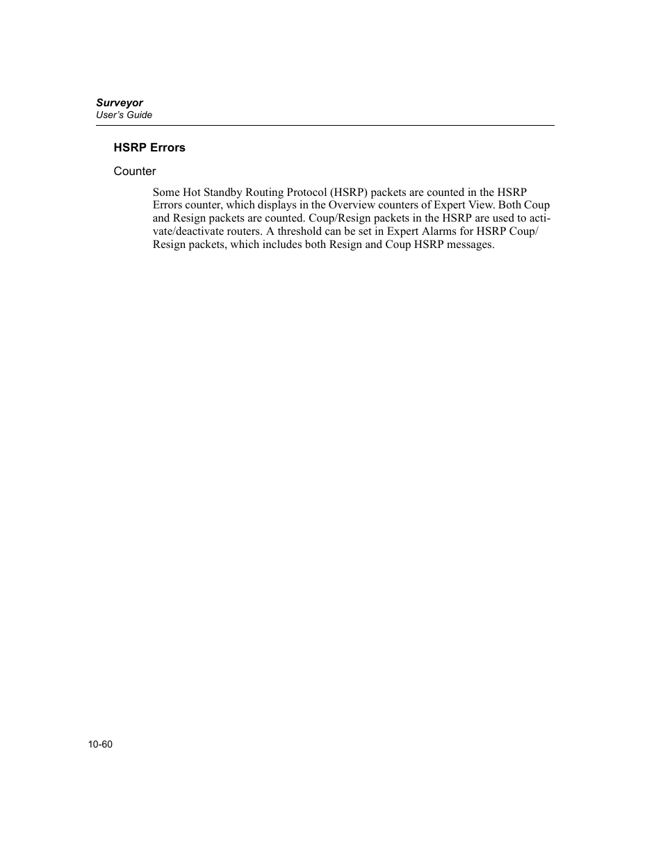 Hsrp errors, Hsrp errors -60 | Finisar Surveyor User Manual | Page 264 / 454