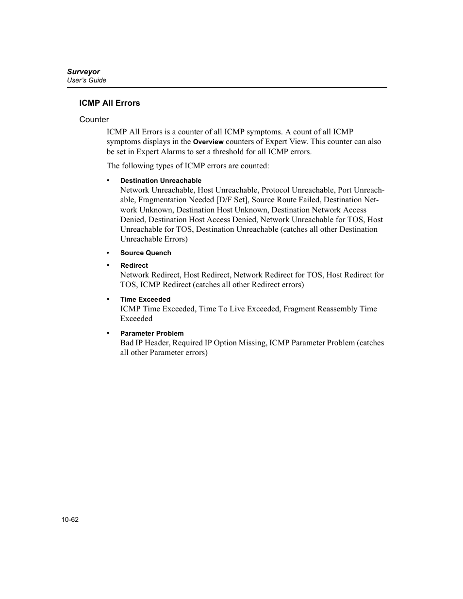 Icmp all errors, Icmp all errors -62 | Finisar Surveyor User Manual | Page 266 / 454