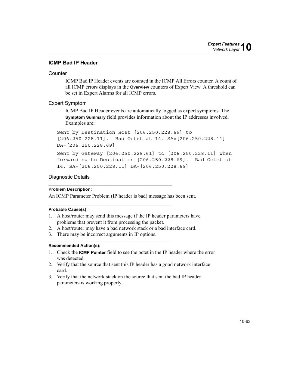 Icmp bad ip header, Icmp bad ip header -63 | Finisar Surveyor User Manual | Page 267 / 454