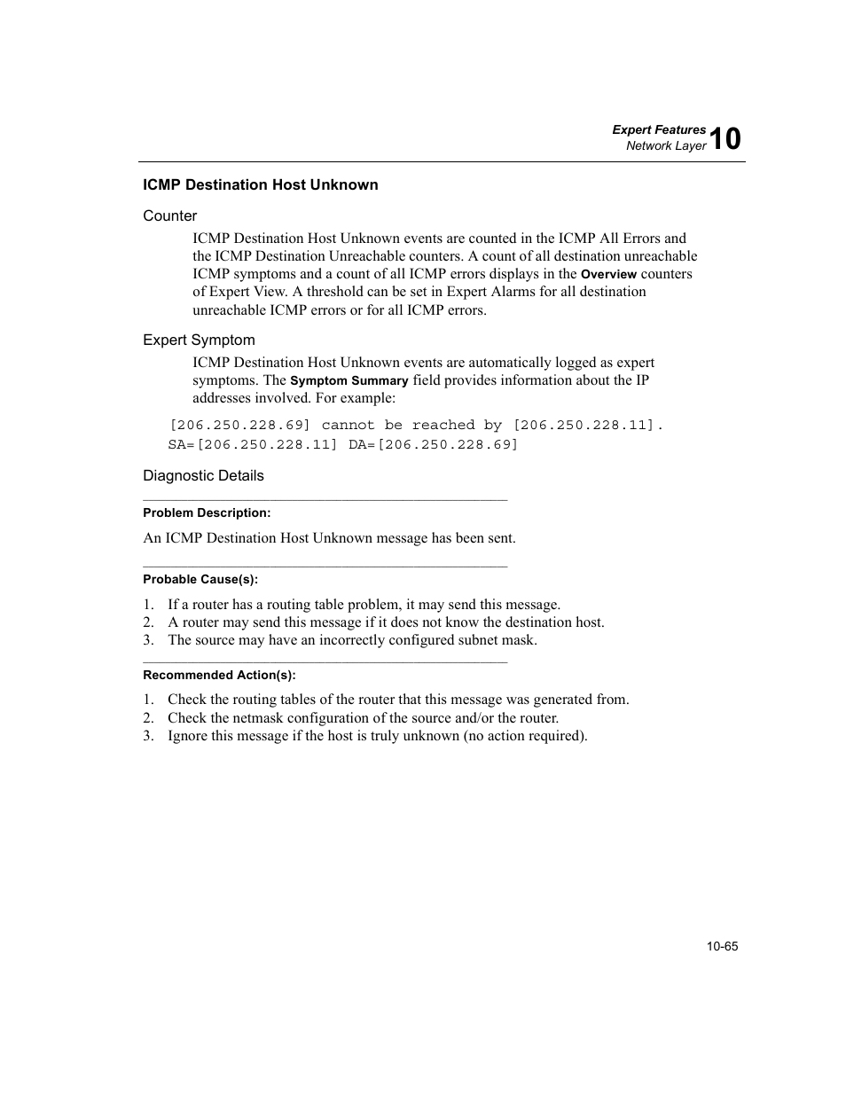 Icmp destination host unknown, Icmp destination host unknown -65 | Finisar Surveyor User Manual | Page 269 / 454