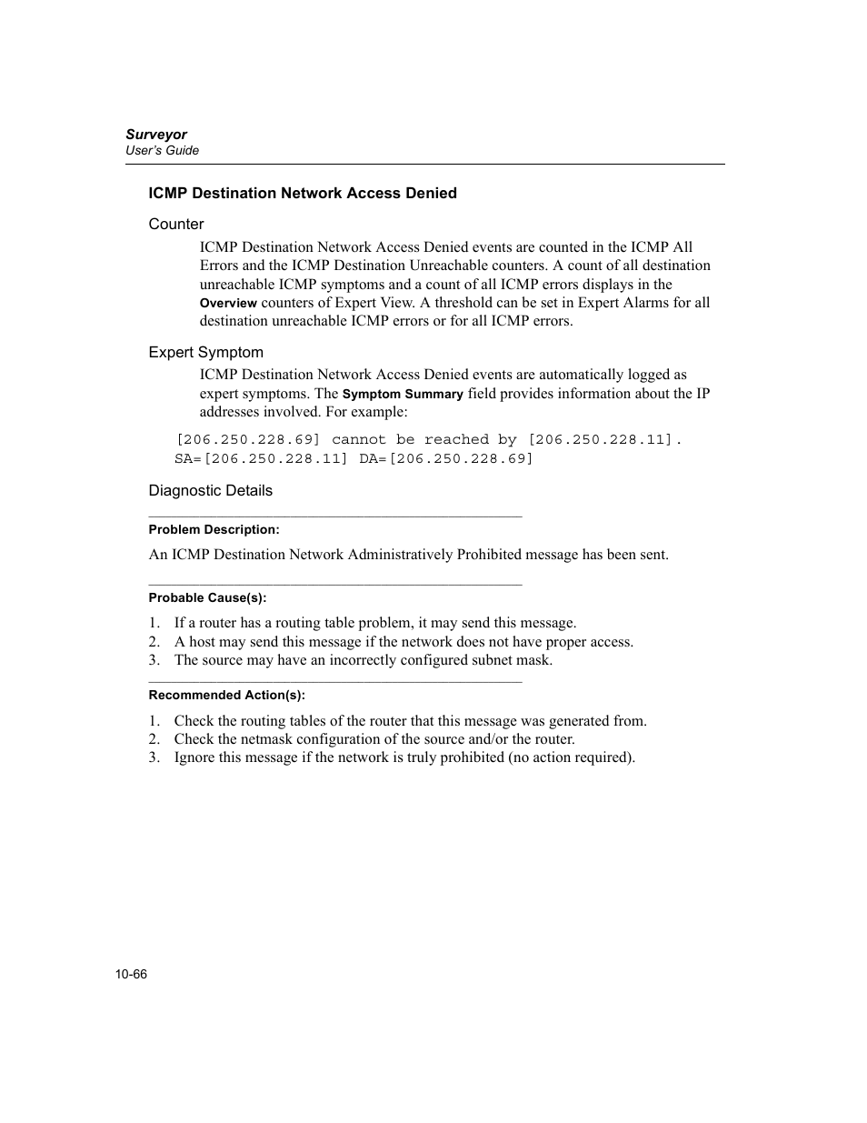 Icmp destination network access denied, Icmp destination network access denied -66 | Finisar Surveyor User Manual | Page 270 / 454