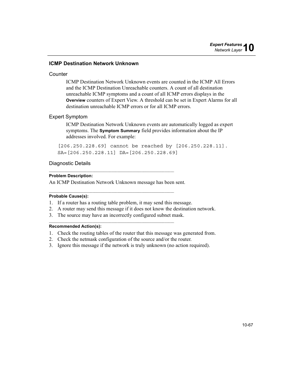 Icmp destination network unknown, Icmp destination network unknown -67 | Finisar Surveyor User Manual | Page 271 / 454