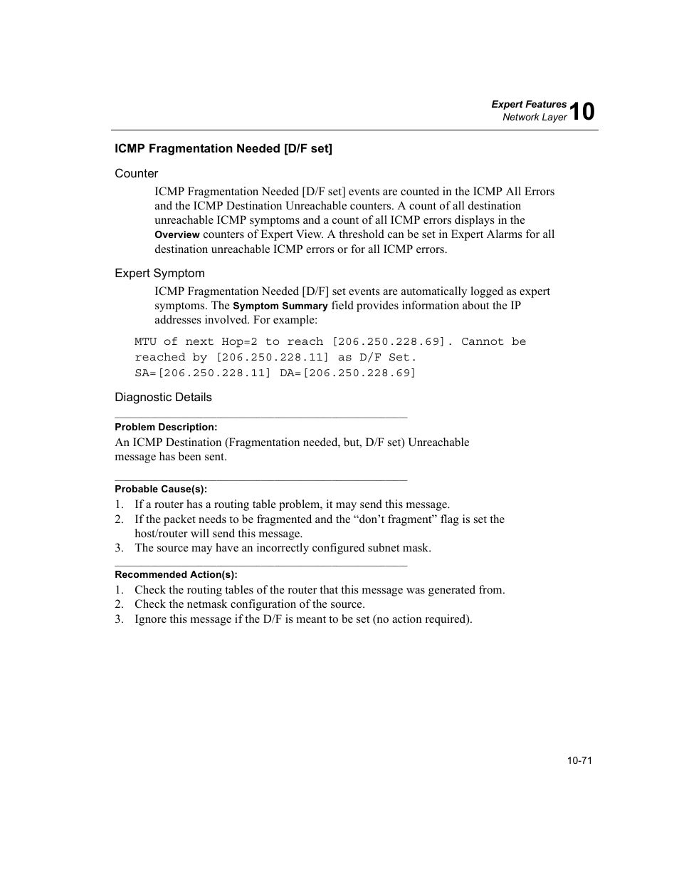 Icmp fragmentation needed [d/f set, Icmp fragmentation needed [d/f set] -71 | Finisar Surveyor User Manual | Page 275 / 454