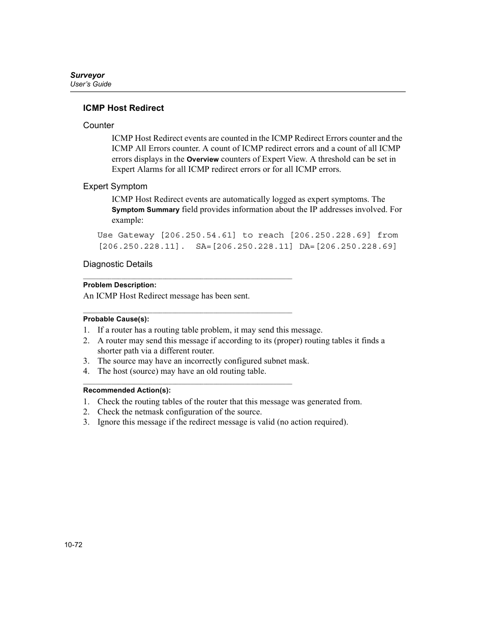 Icmp host redirect, Icmp host redirect -72 | Finisar Surveyor User Manual | Page 276 / 454