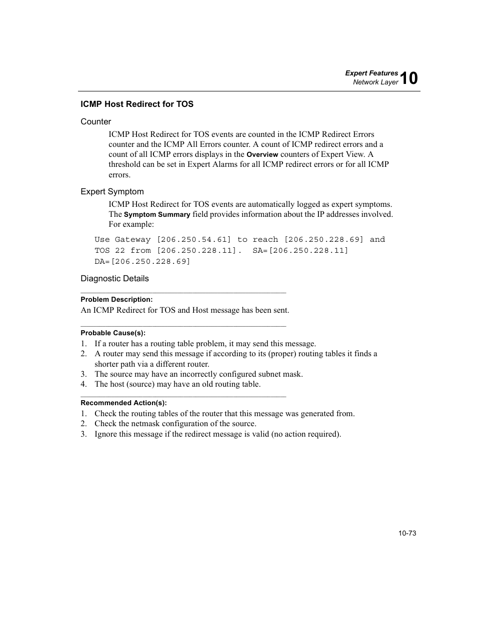 Icmp host redirect for tos, Icmp host redirect for tos -73 | Finisar Surveyor User Manual | Page 277 / 454