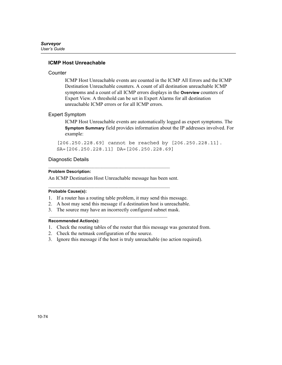 Icmp host unreachable, Icmp host unreachable -74 | Finisar Surveyor User Manual | Page 278 / 454