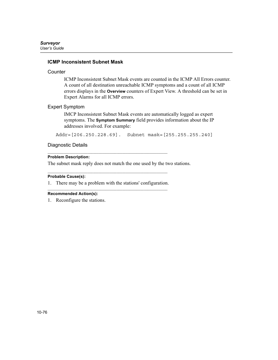 Icmp inconsistent subnet mask, Icmp inconsistent subnet mask -76 | Finisar Surveyor User Manual | Page 280 / 454