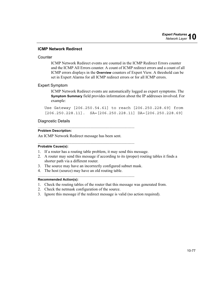 Icmp network redirect, Icmp network redirect -77 | Finisar Surveyor User Manual | Page 281 / 454