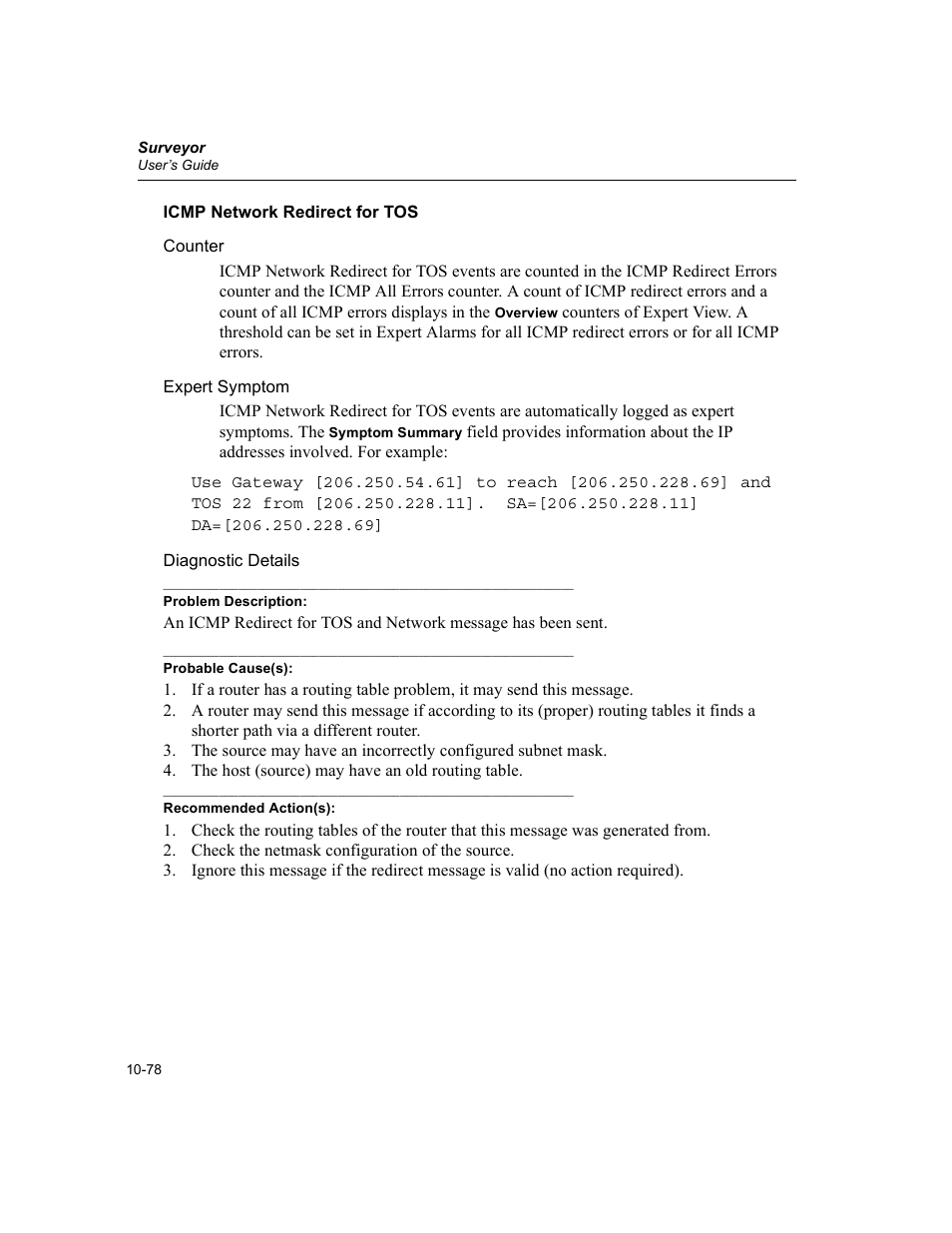 Icmp network redirect for tos, Icmp network redirect for tos -78 | Finisar Surveyor User Manual | Page 282 / 454