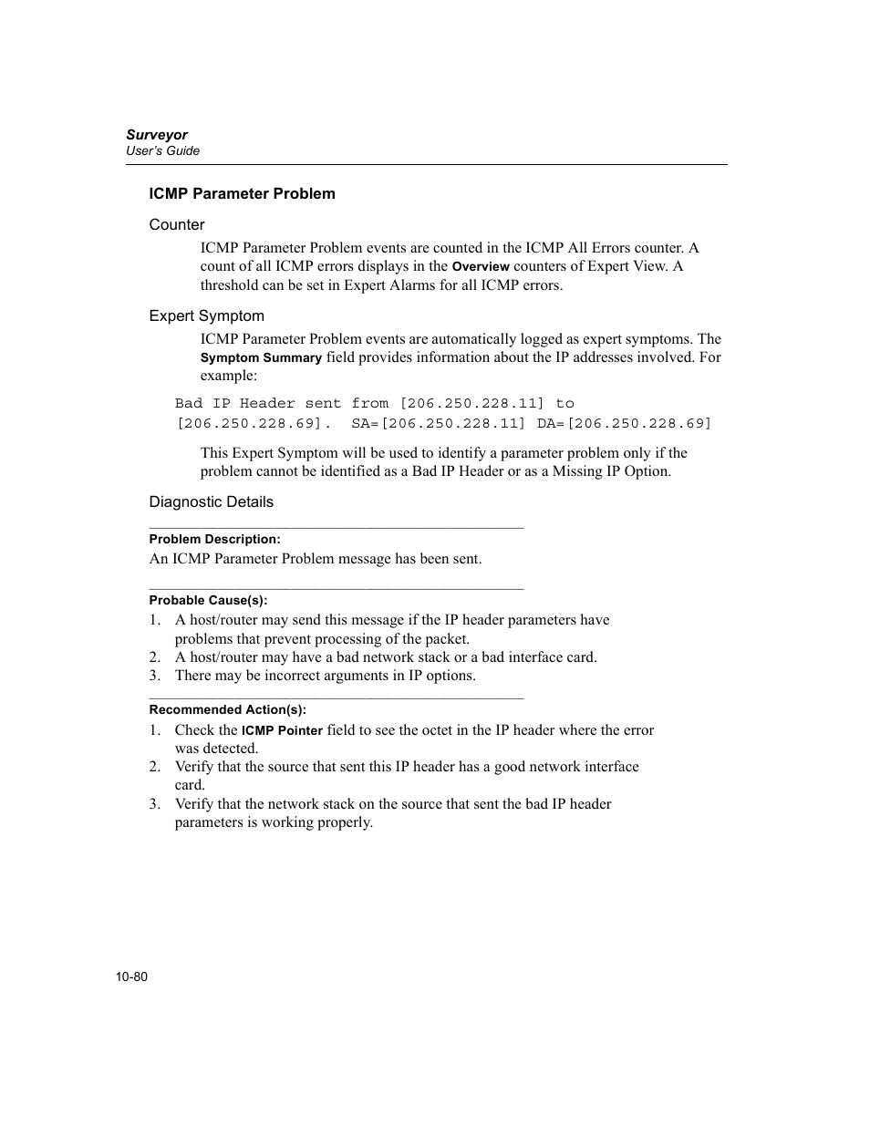 Icmp parameter problem, Icmp parameter problem -80 | Finisar Surveyor User Manual | Page 284 / 454