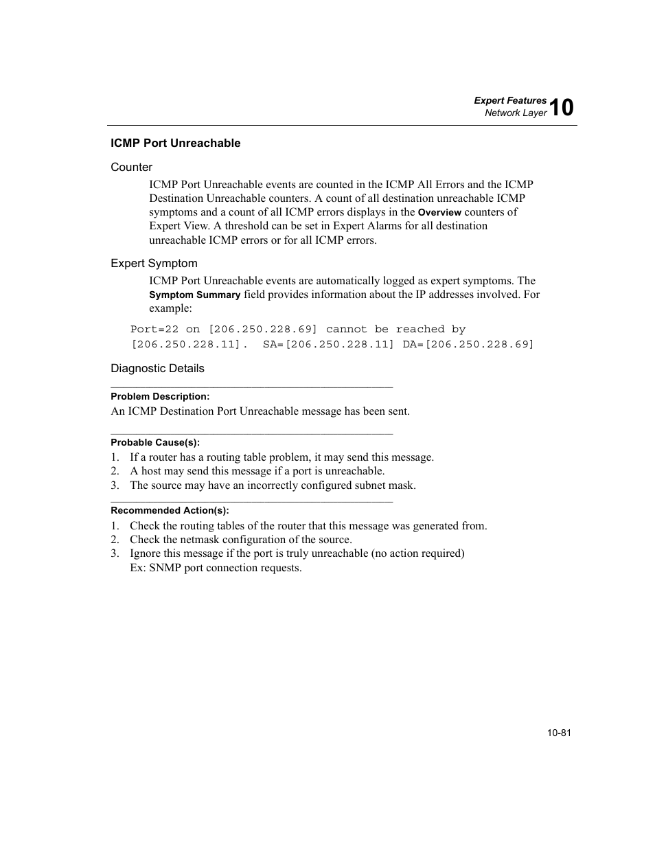 Icmp port unreachable, Icmp port unreachable -81 | Finisar Surveyor User Manual | Page 285 / 454