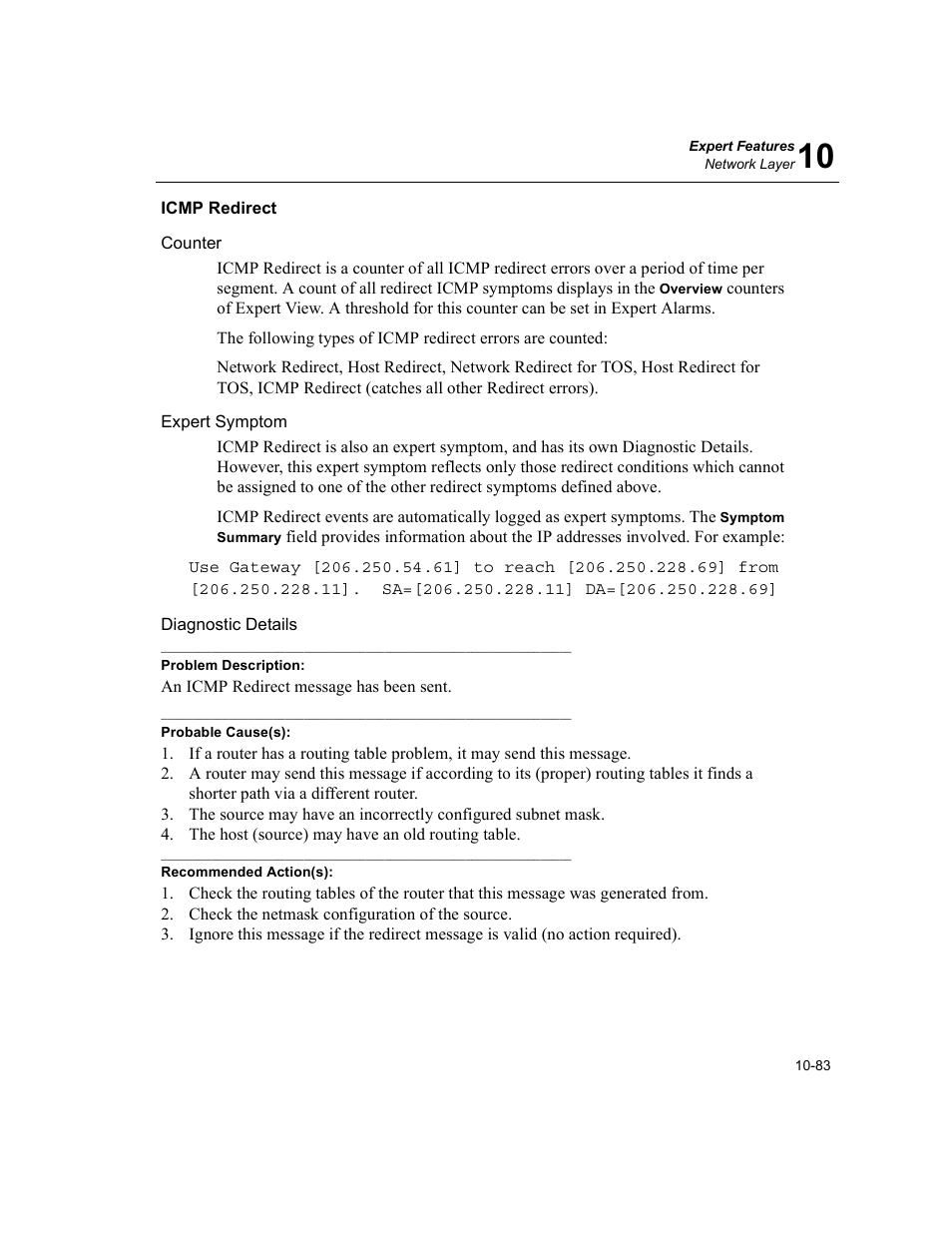 Icmp redirect, Icmp redirect -83 | Finisar Surveyor User Manual | Page 287 / 454