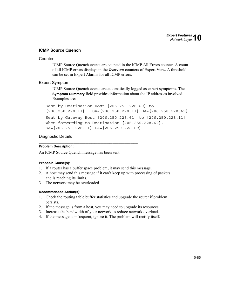 Icmp source quench, Icmp source quench -85 | Finisar Surveyor User Manual | Page 289 / 454