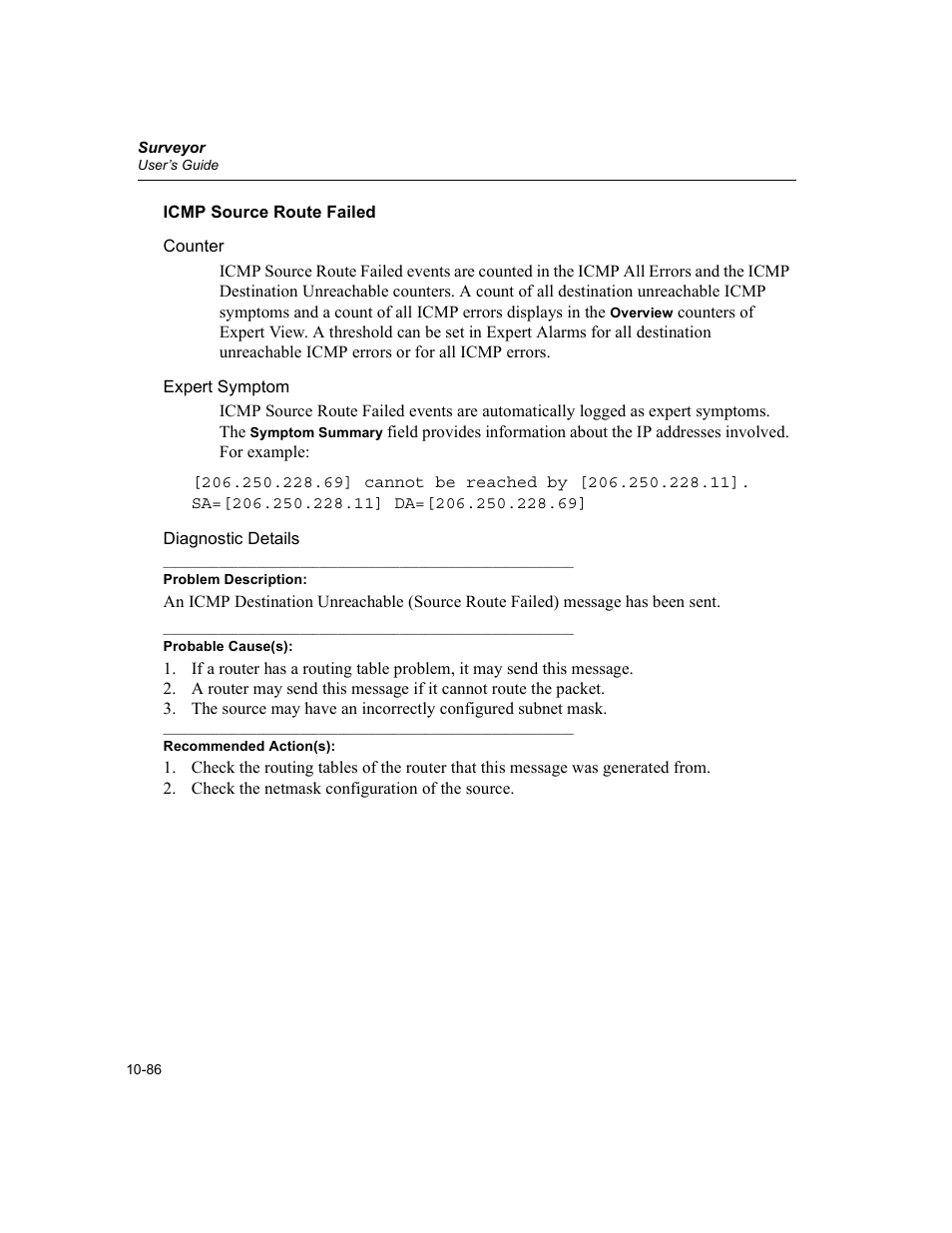 Icmp source route failed, Icmp source route failed -86 | Finisar Surveyor User Manual | Page 290 / 454