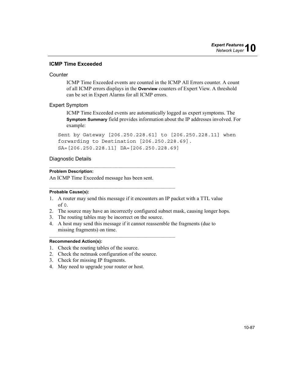 Icmp time exceeded, Icmp time exceeded -87 | Finisar Surveyor User Manual | Page 291 / 454