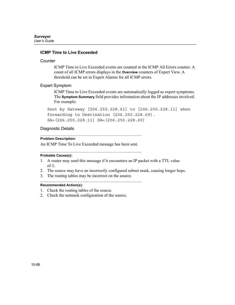 Icmp time to live exceeded, Icmp time to live exceeded -88 | Finisar Surveyor User Manual | Page 292 / 454