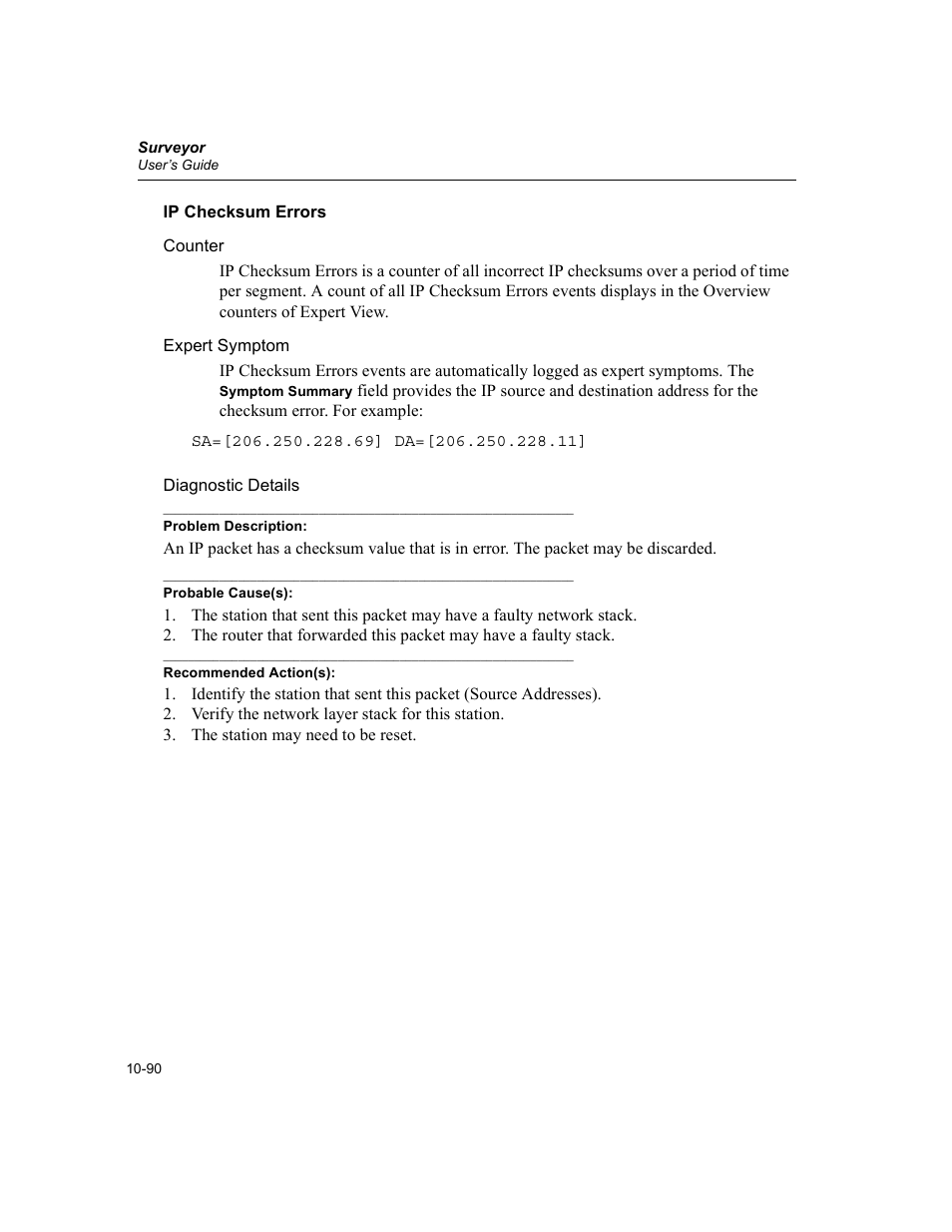 Ip checksum errors, Ip checksum errors -90 | Finisar Surveyor User Manual | Page 294 / 454