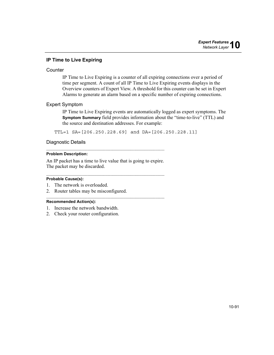 Ip time to live expiring, Ip time to live expiring -91 | Finisar Surveyor User Manual | Page 295 / 454