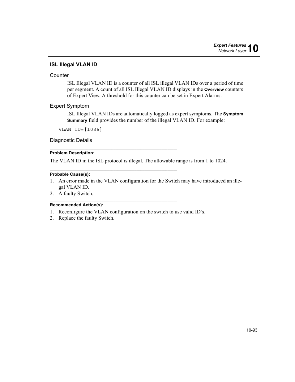 Isl illegal vlan id, Isl illegal vlan id -93 | Finisar Surveyor User Manual | Page 297 / 454