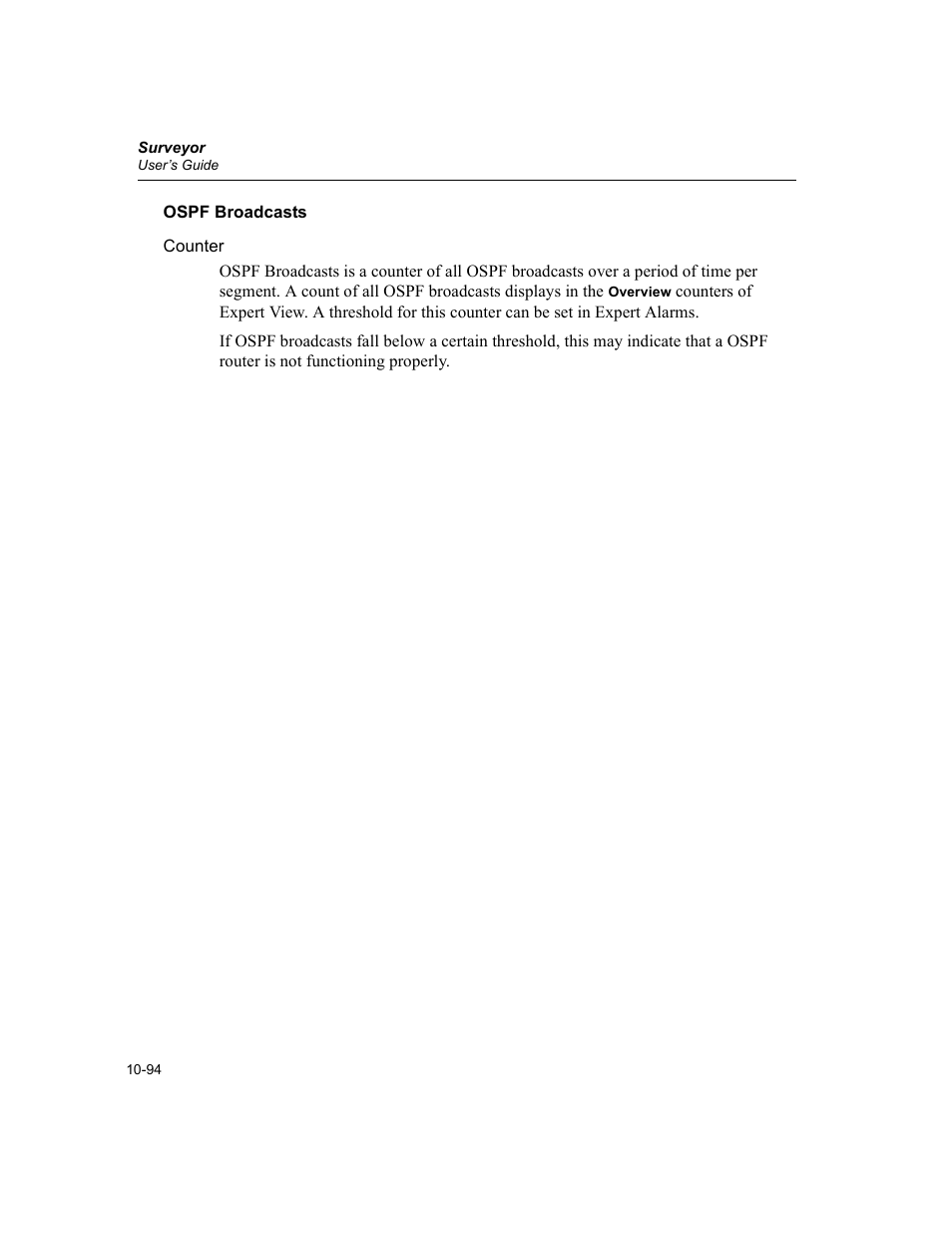 Ospf broadcasts, Ospf broadcasts -94 | Finisar Surveyor User Manual | Page 298 / 454