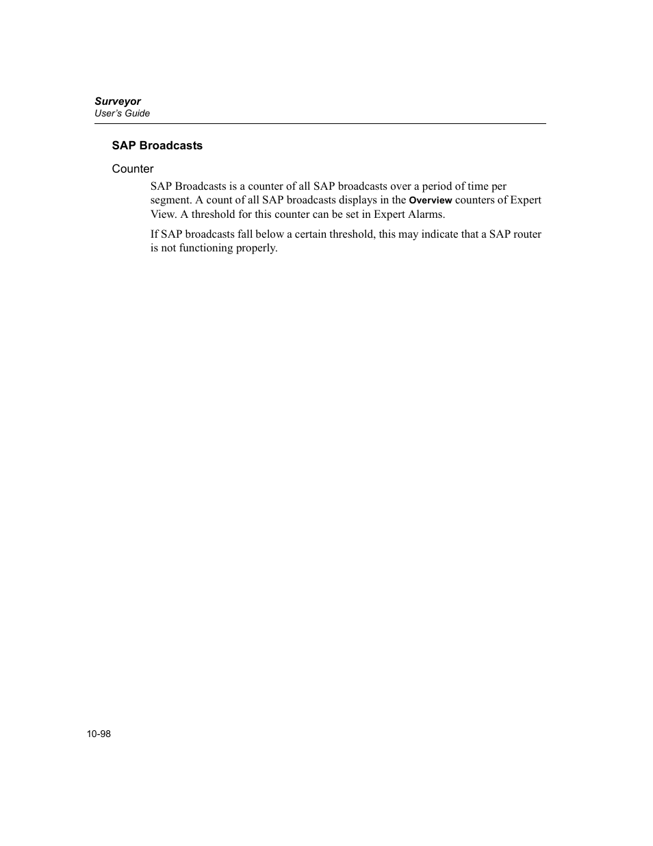 Sap broadcasts, Sap broadcasts -98 | Finisar Surveyor User Manual | Page 302 / 454