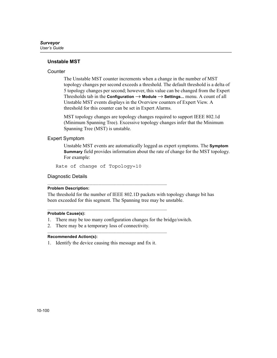 Unstable mst, Unstable mst -100 | Finisar Surveyor User Manual | Page 304 / 454
