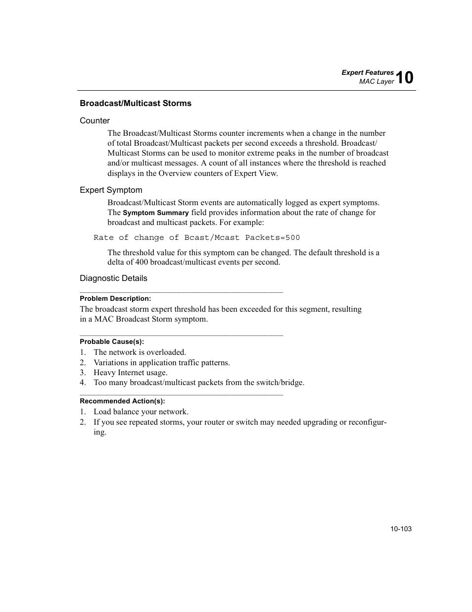 Broadcast/multicast storms, Broadcast/multicast storms -103 | Finisar Surveyor User Manual | Page 307 / 454