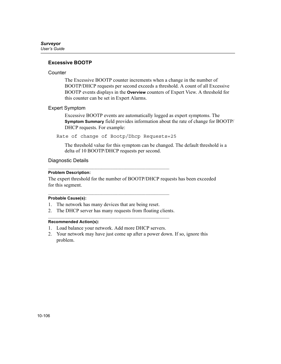 Excessive bootp, Excessive bootp -106 | Finisar Surveyor User Manual | Page 310 / 454