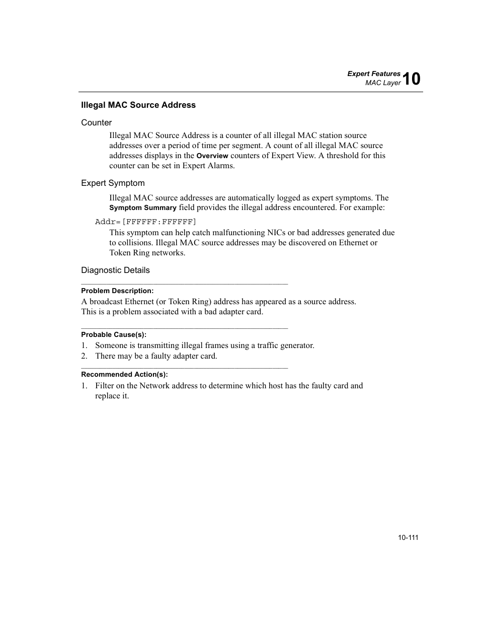 Illegal mac source address, Illegal mac source address -111 | Finisar Surveyor User Manual | Page 315 / 454