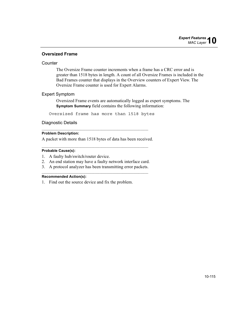 Oversized frame, Oversized frame -115 | Finisar Surveyor User Manual | Page 319 / 454