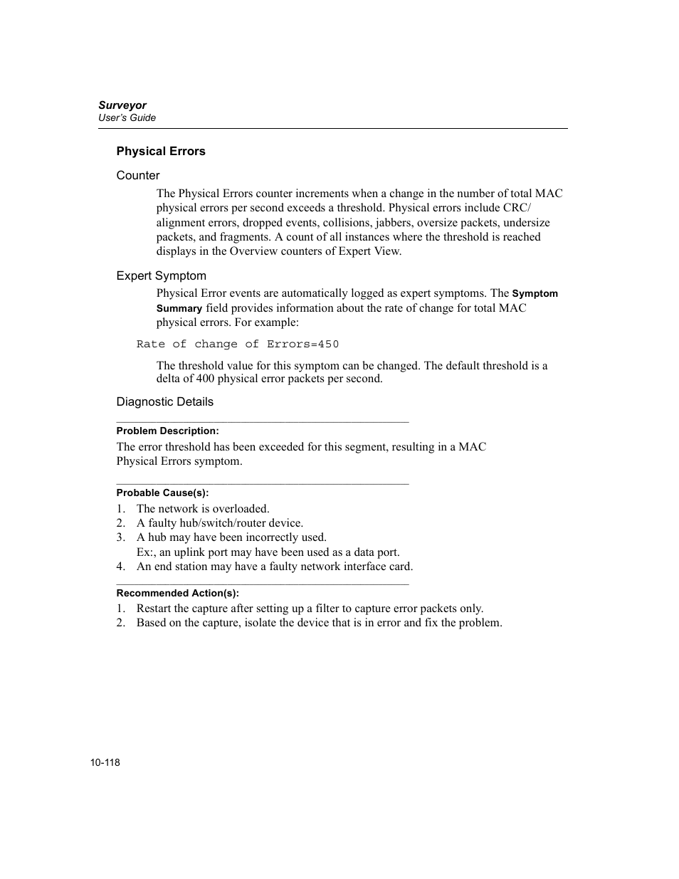 Physical errors, Physical errors -118 | Finisar Surveyor User Manual | Page 322 / 454