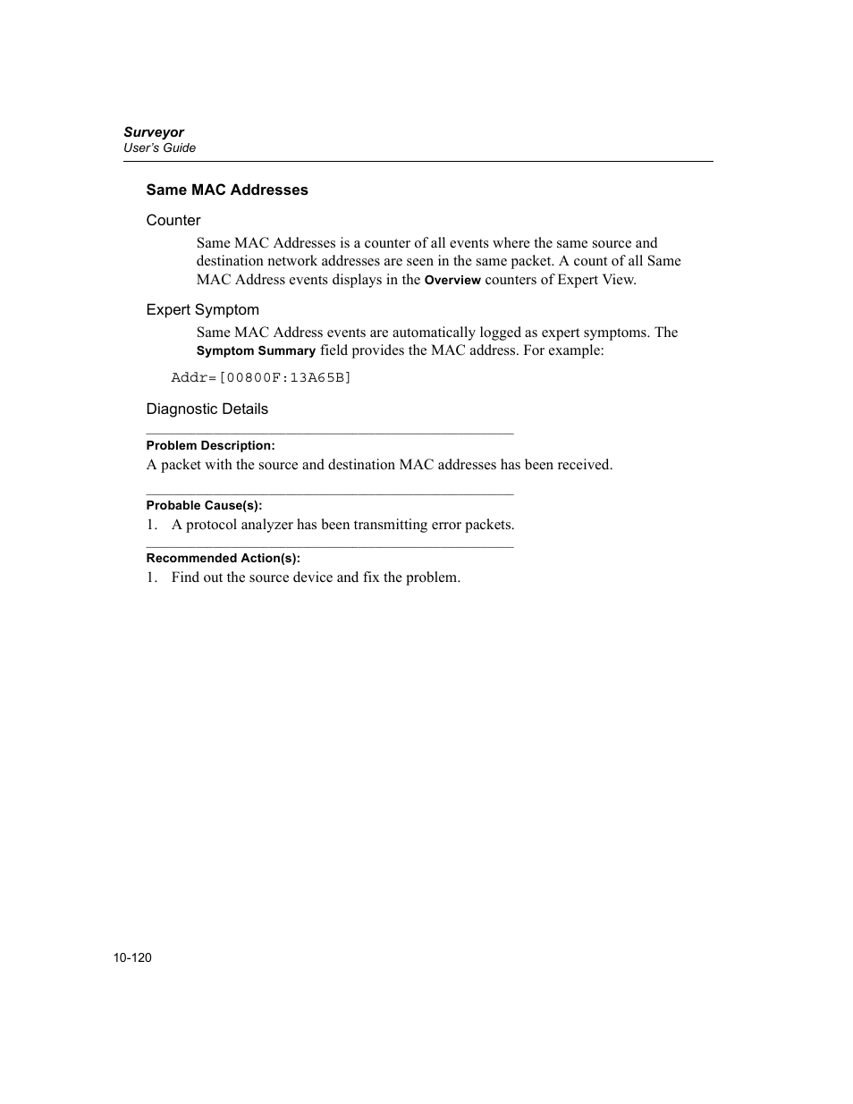 Same mac addresses, Same mac addresses -120 | Finisar Surveyor User Manual | Page 324 / 454