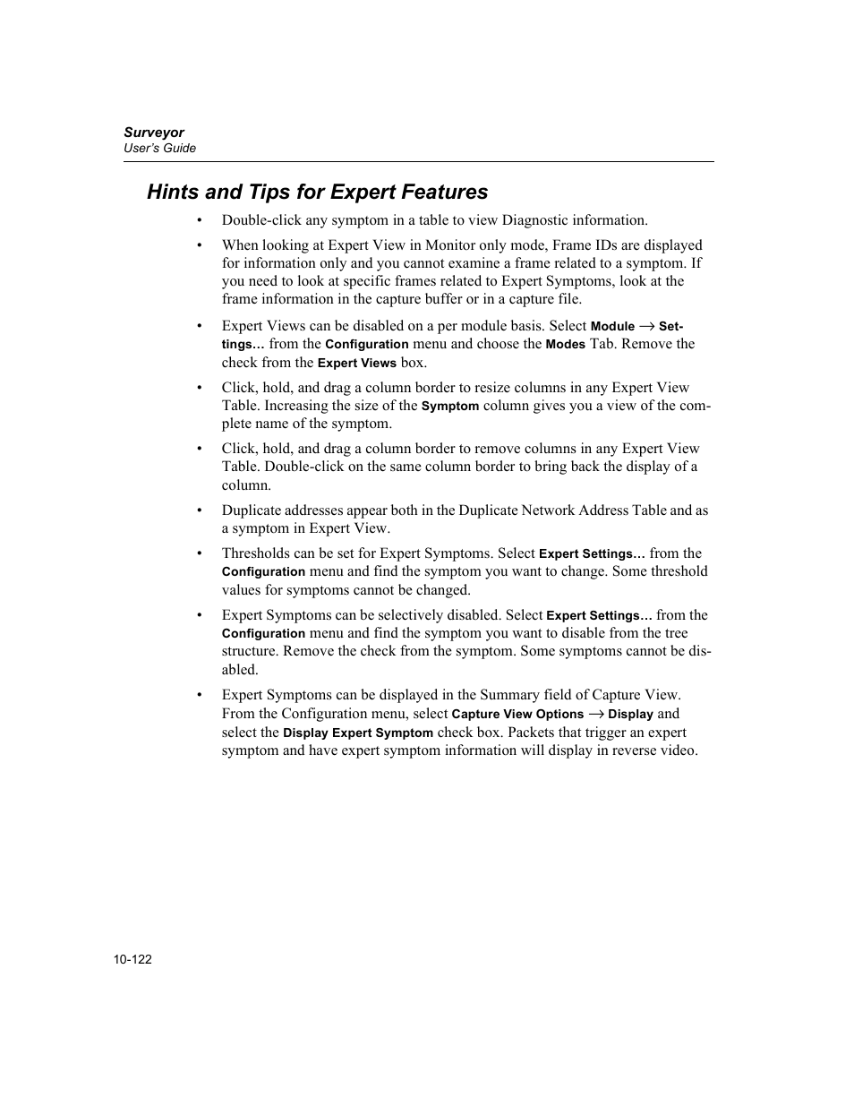 Hints and tips for expert features, Hints and tips for expert features -122 | Finisar Surveyor User Manual | Page 326 / 454