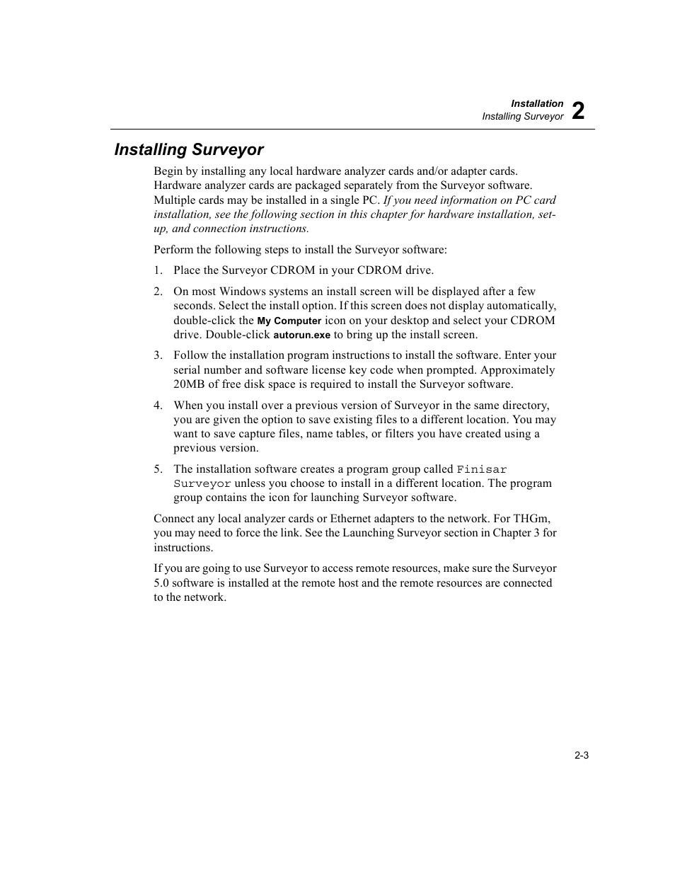 Installing surveyor, Installing surveyor -3 | Finisar Surveyor User Manual | Page 33 / 454