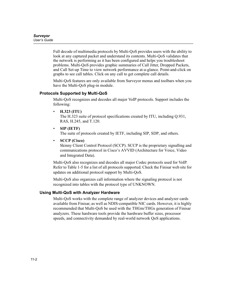 Protocols supported by multi-qos, Using multi-qos with analyzer hardware, Protocols supported by m | Using m | Finisar Surveyor User Manual | Page 336 / 454