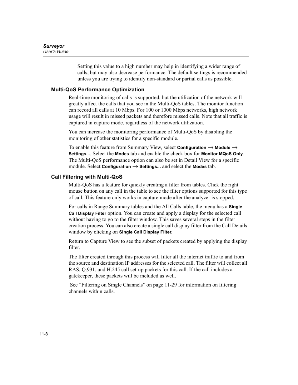 Multi-qos performance optimization, Call filtering with multi-qos | Finisar Surveyor User Manual | Page 342 / 454