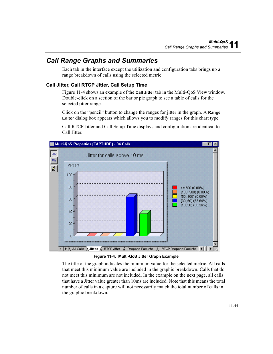 Call range graphs and summaries, Call jitter, call rtcp jitter, call setup time, Call range graphs and summaries -11 | Call jitter, call rtcp jitter, call setup time -11, Multi-qos jitter graph example -11 | Finisar Surveyor User Manual | Page 345 / 454