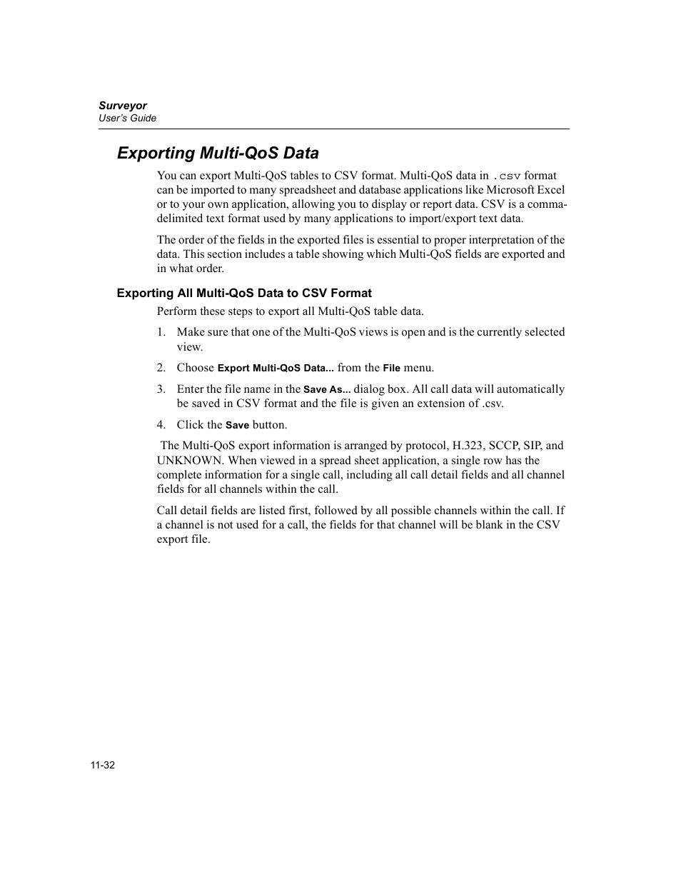 Exporting multi-qos data, Exporting all multi-qos data to csv format, Exporting multi-qos data -32 | Exporting all multi-qos data to csv format -32 | Finisar Surveyor User Manual | Page 366 / 454