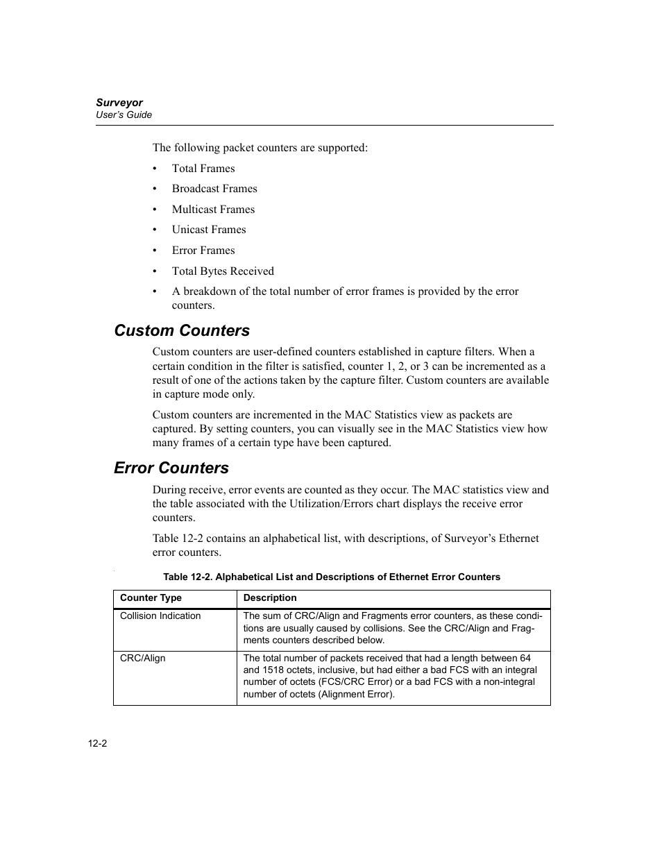 Custom counters, Error counters, Custom counters -2 error counters -2 | Finisar Surveyor User Manual | Page 370 / 454