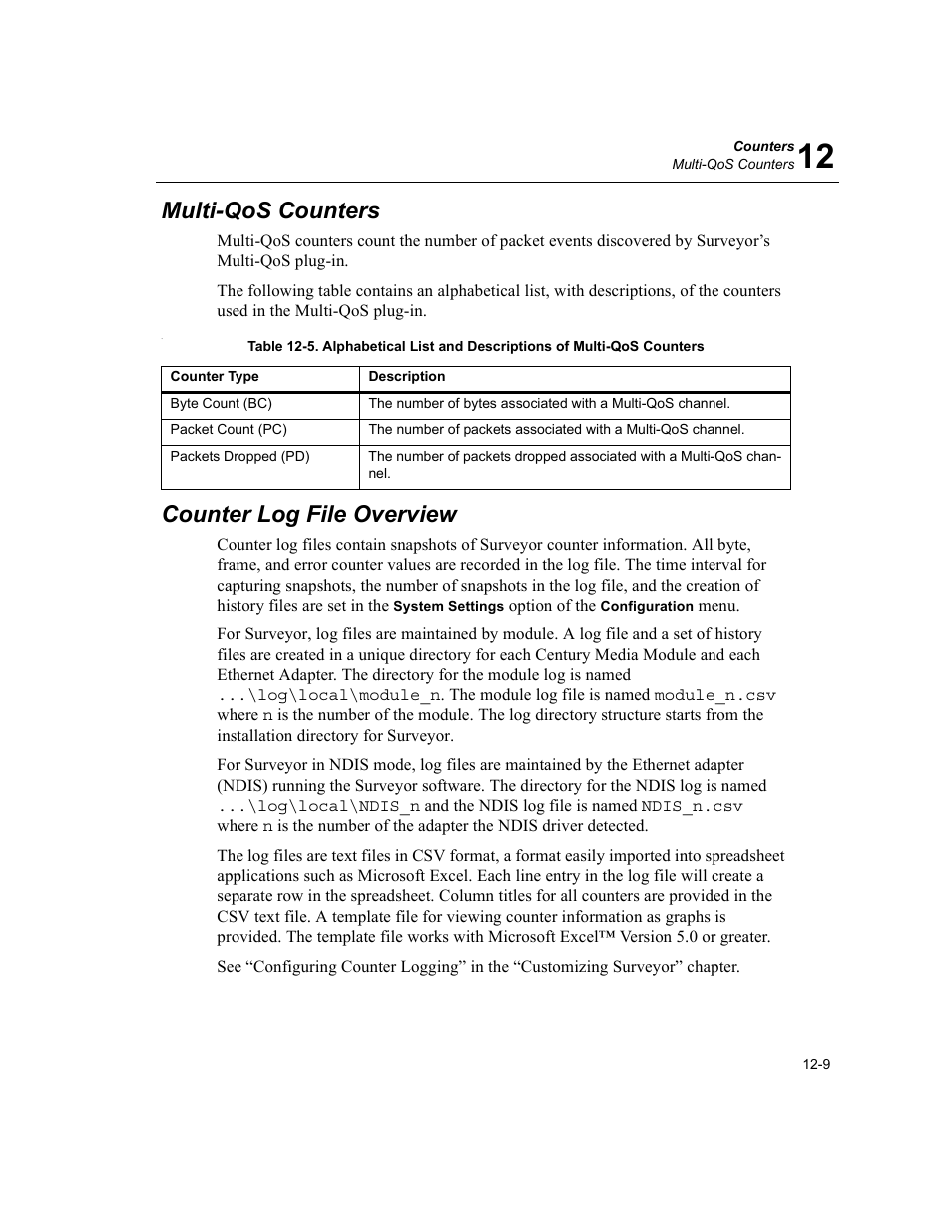 Multi-qos counters, Counter log file overview, Multi-qos counters -9 counter log file overview -9 | Finisar Surveyor User Manual | Page 377 / 454