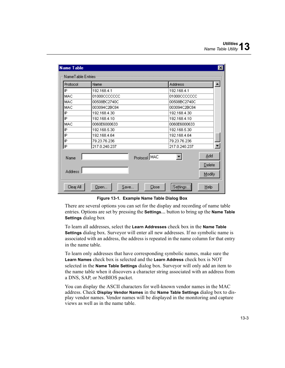 Example name table dialog box -3 | Finisar Surveyor User Manual | Page 381 / 454