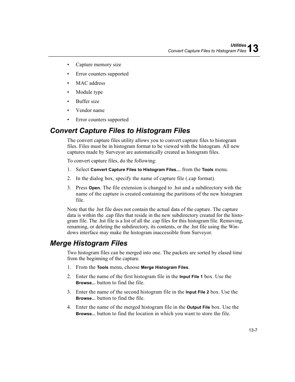 Convert capture files to histogram files, Merge histogram files | Finisar Surveyor User Manual | Page 385 / 454