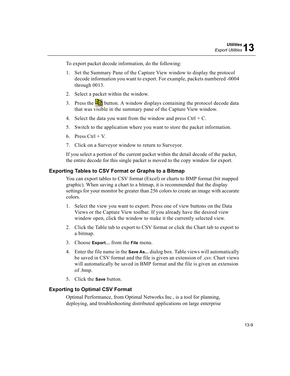 Exporting to optimal csv format | Finisar Surveyor User Manual | Page 387 / 454